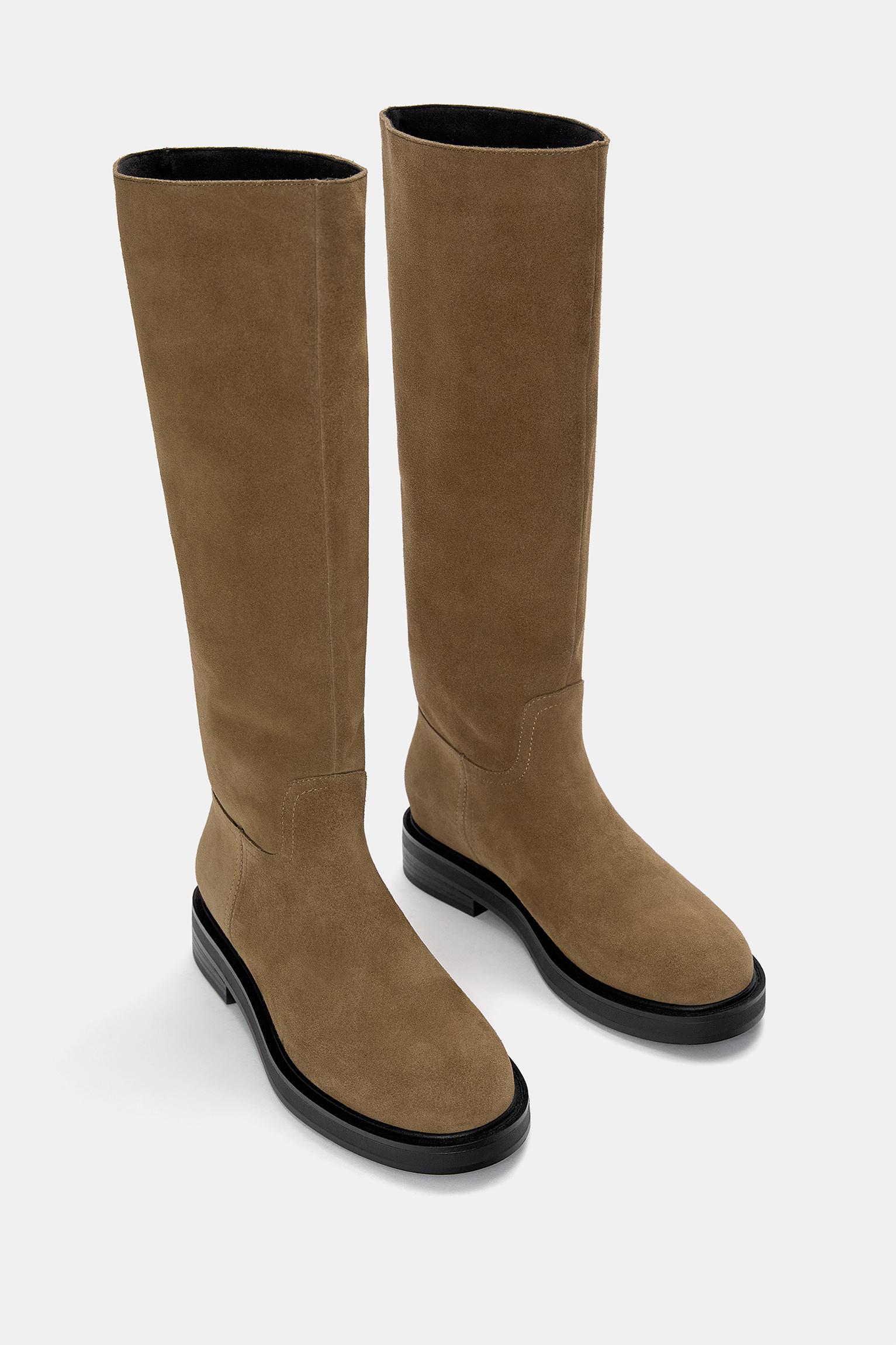 Flat leather knee-high boots Product Image