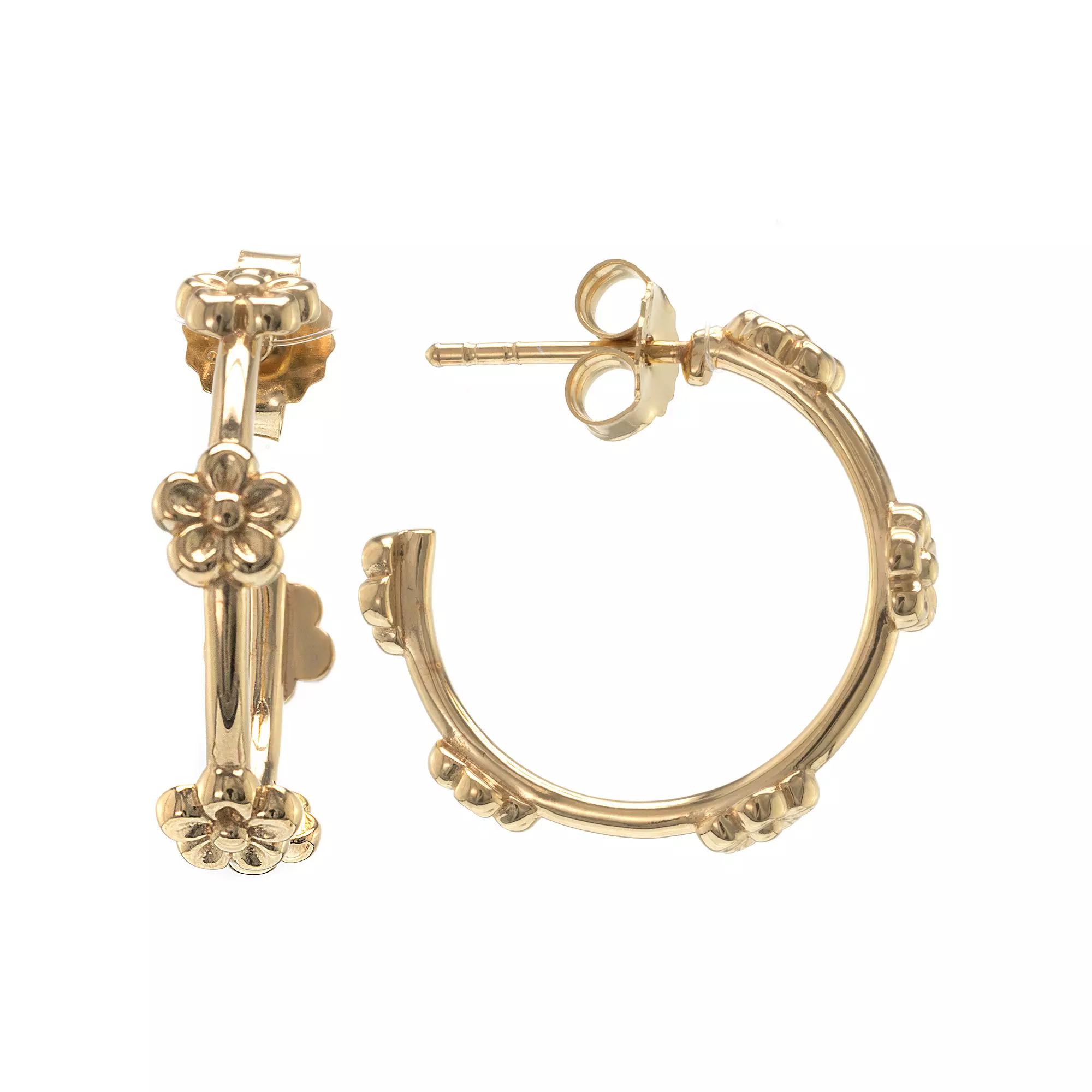 Judy Crowell Sterling Silver Flower Hoop Earrings, Women's Product Image