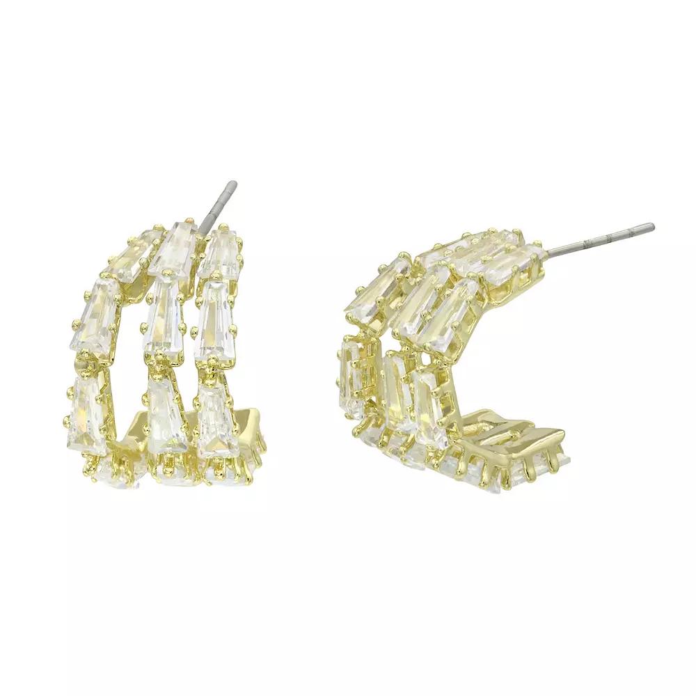 City Luxe Gold Tone Cubic Zirconia Half Hoop Post Earrings, Women's Product Image