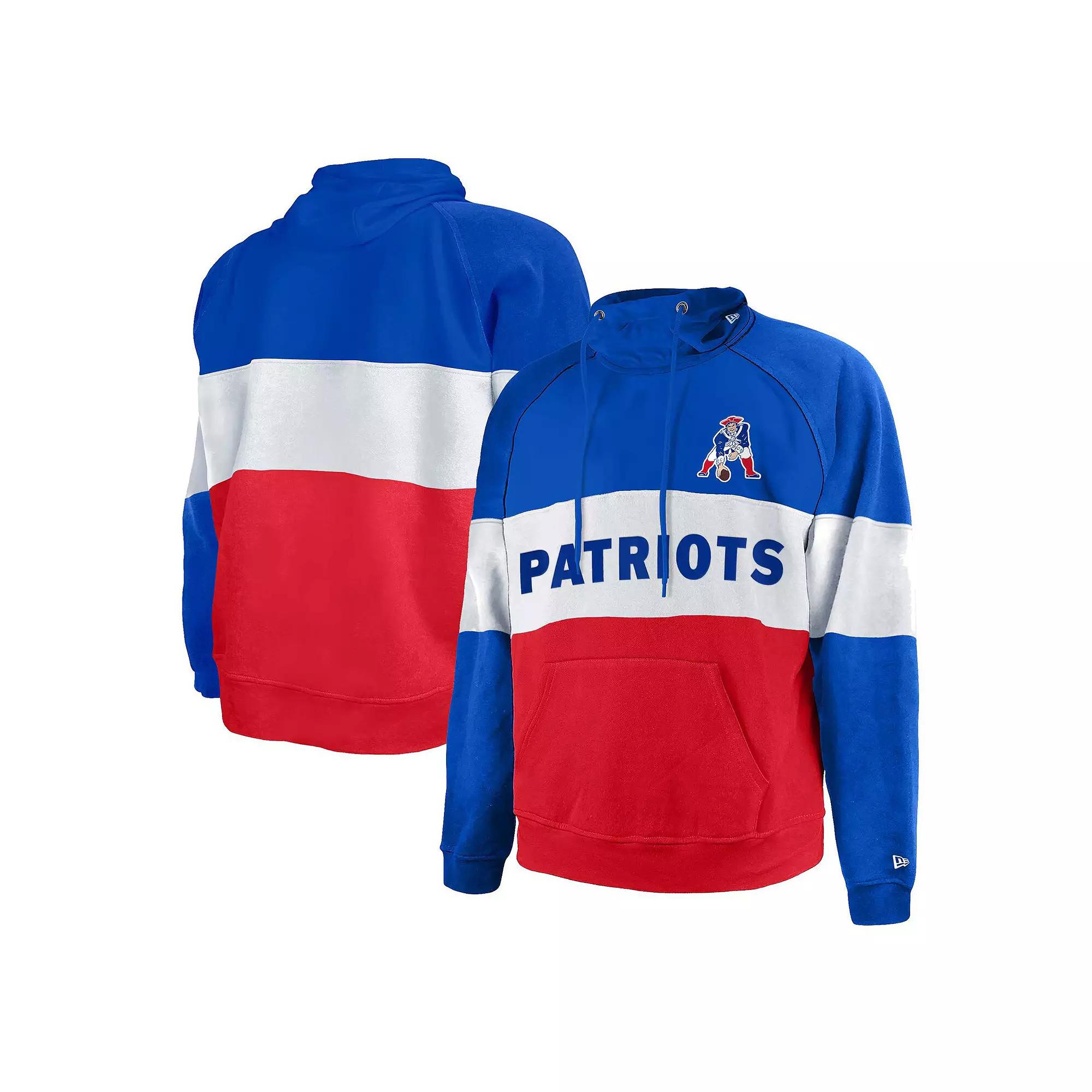 Men's New Era Royal/Red New England Patriots Big & Tall Throwback Colorblock Fleece Raglan Pullover Hoodie,  Product Image