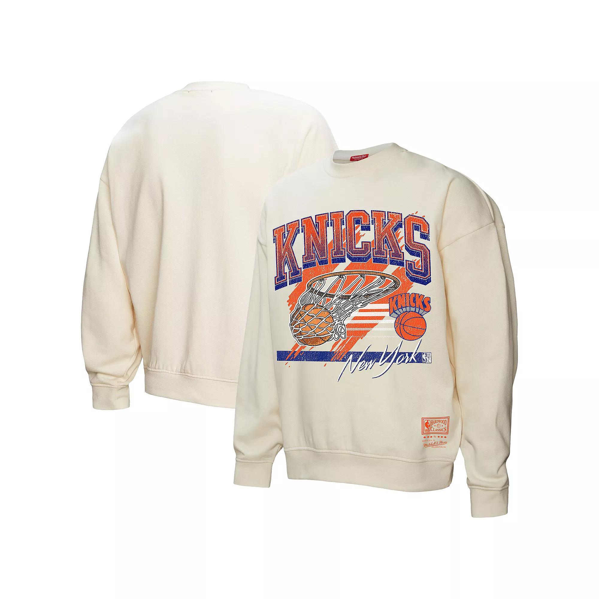 Women's Mitchell & Ness Cream New York Knicks Brush Bucket Pullover Sweatshirt,  Product Image
