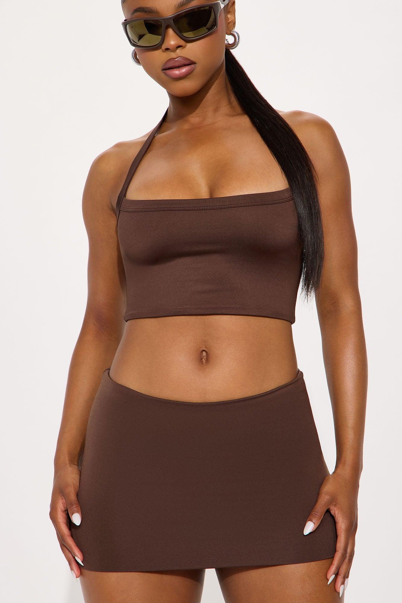 Contour Double Lined Cropped Halter Top - Red Female Product Image