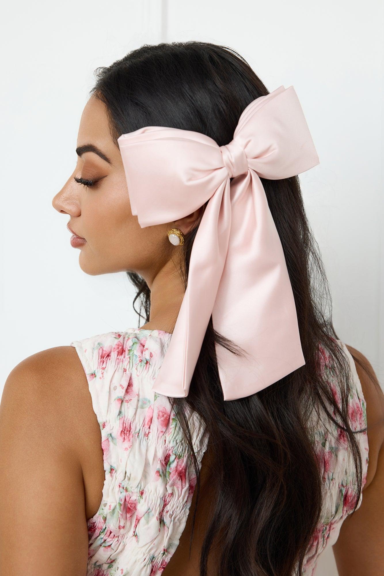 Satin Bow Hair Clip Pink Product Image