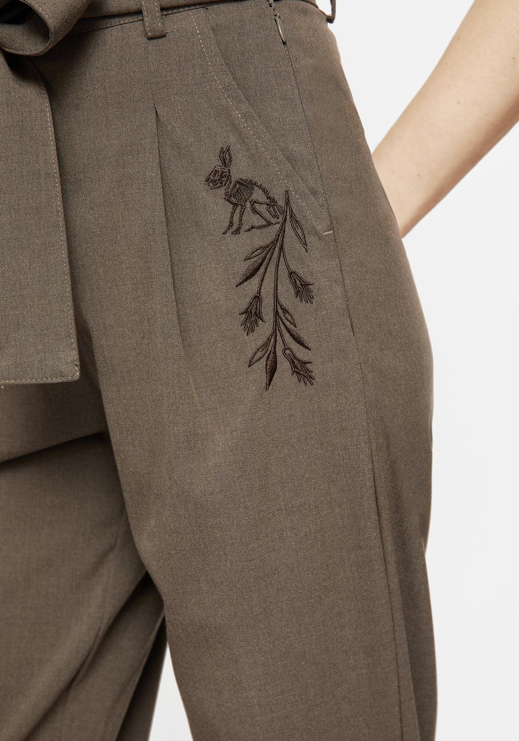 Hester Embroidered Tapered Trousers - Brown Product Image