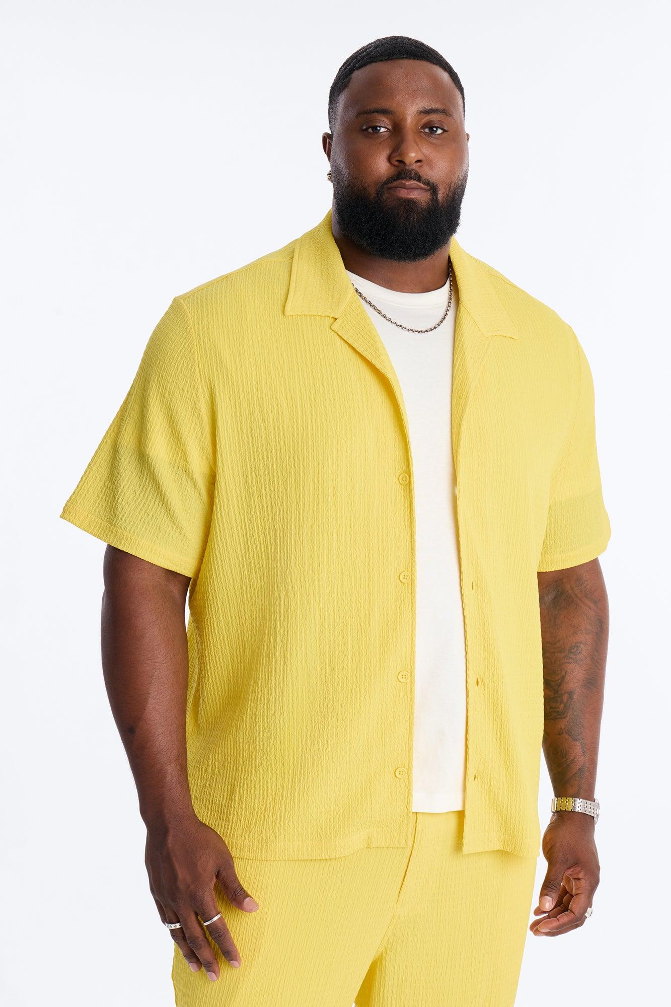 Burton Cuban Collar Button Up Shirt - Yellow Male Product Image