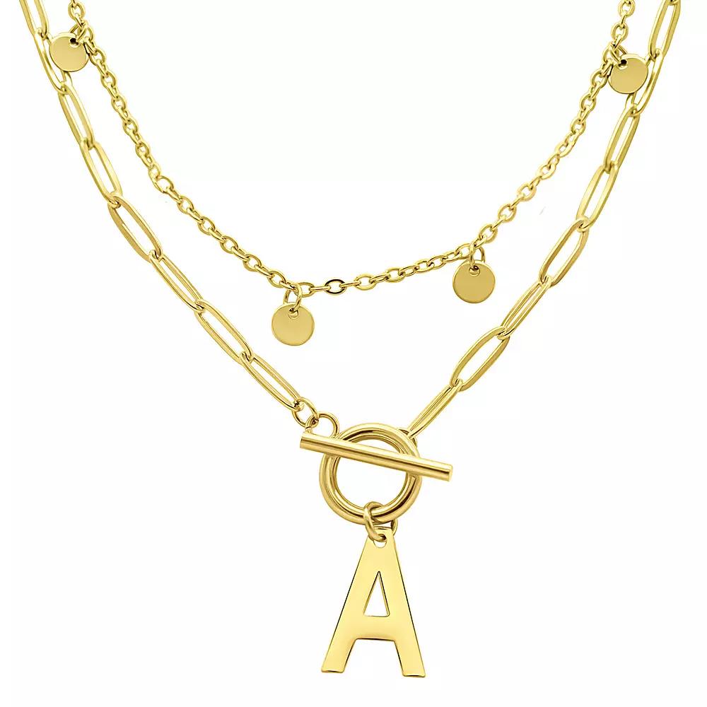 Adornia 14k Gold Plated Layered Initial Toggle Necklace, Women's, Size: 17-19" ADJ Product Image