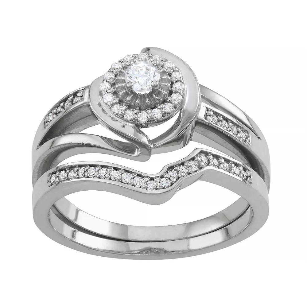 Tiara Sterling Silver 1/3 Carat T.W. Diamond Engagement Ring Set, Womens Product Image