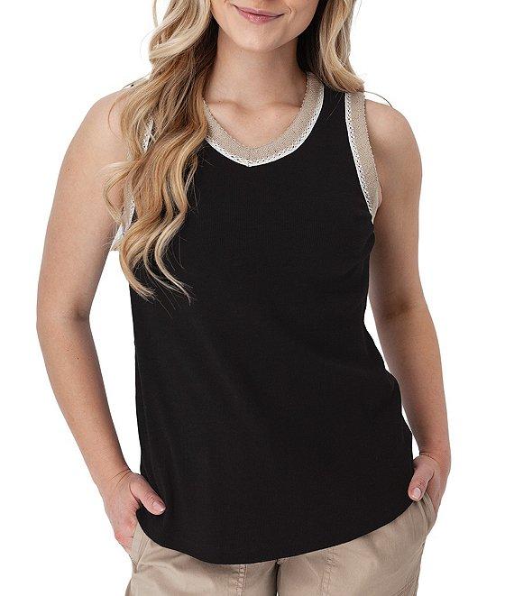 Aventura Solana Rib Knit Crochet Trim V-Neck Sleeveless Tank Product Image