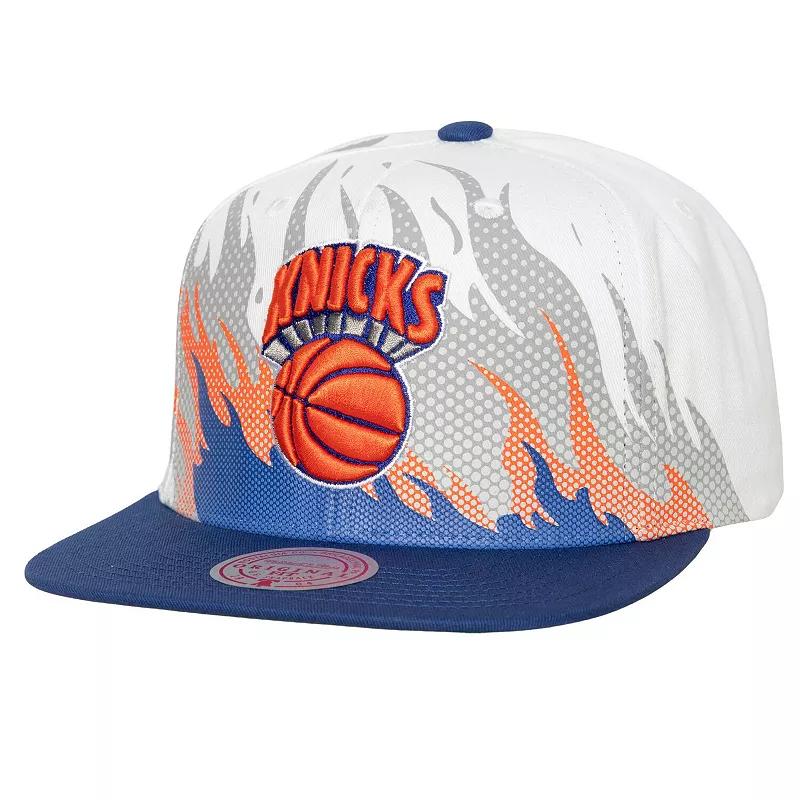 Men's Mitchell & Ness White New York Knicks Hot Fire Snapback Hat Product Image