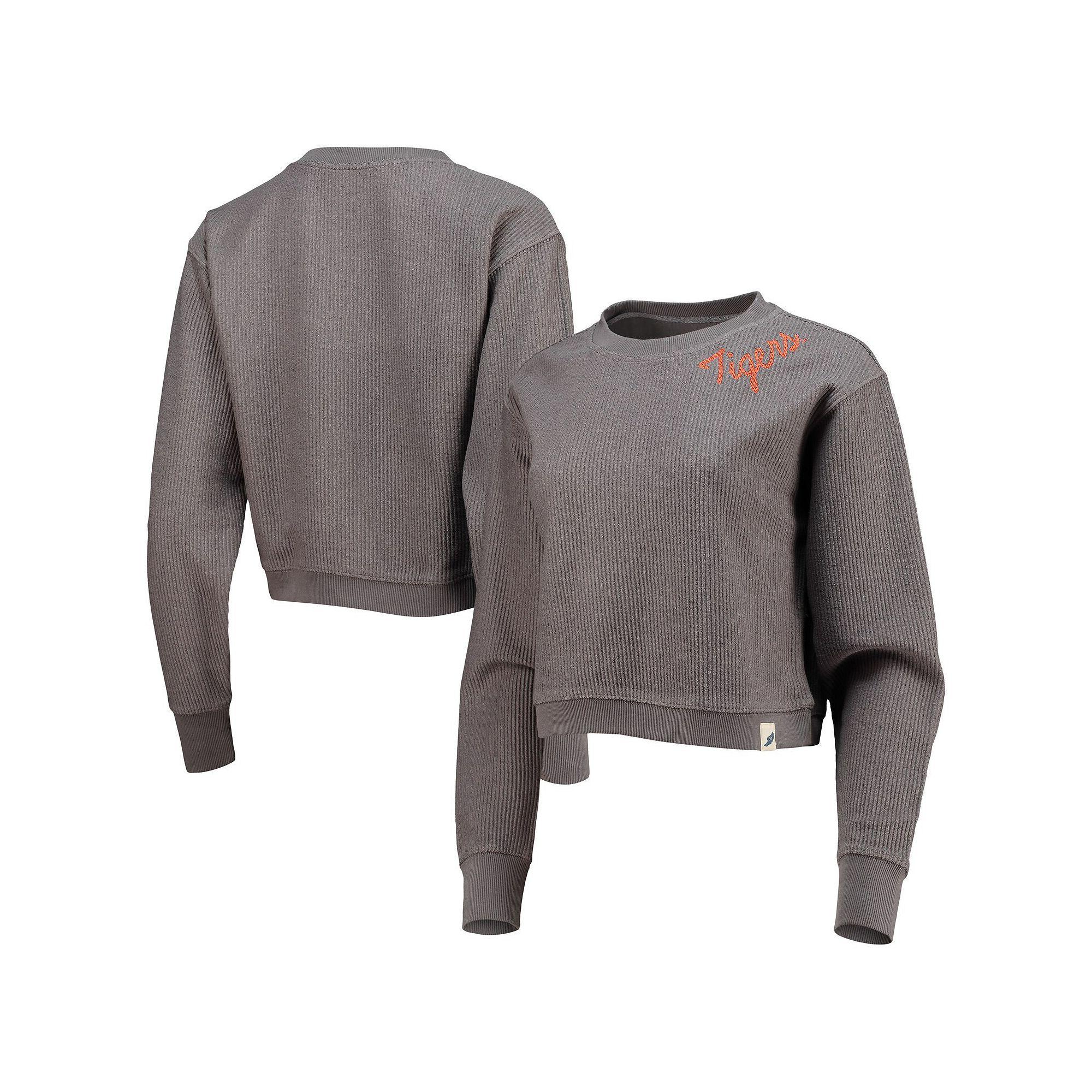 Women's League Collegiate Wear Charcoal Clemson Tigers Corded Timber Cropped Pullover Sweatshirt, Size: XL Product Image