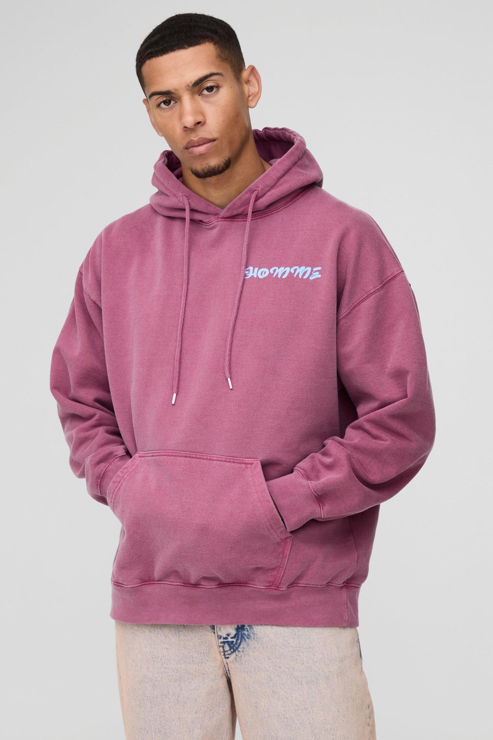 Oversized Homme Bird Volcano Graphic Washed Hoodie | boohooMAN USA Product Image