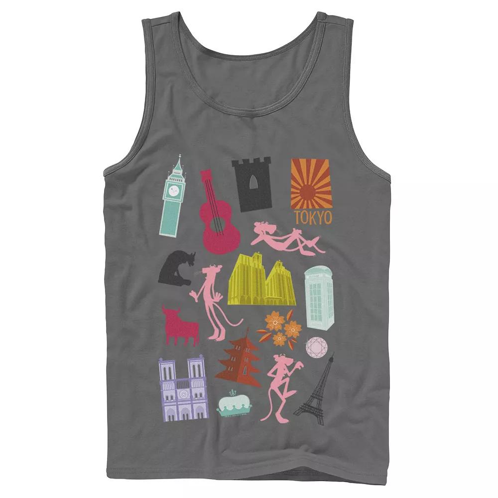 Mens Pink Panther Around The World Doodles Tank Top Grey Product Image