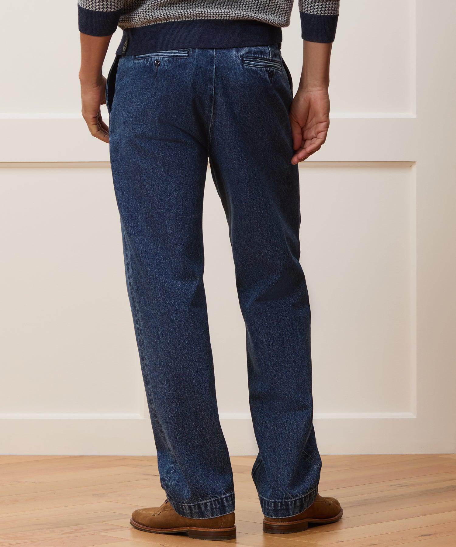 Relaxed Pleated Denim Chino in Blue Stonewash Product Image