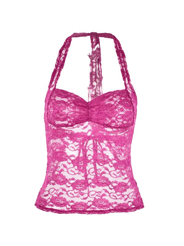 Lace-Paneled Open-Back Halterneck Top Product Image