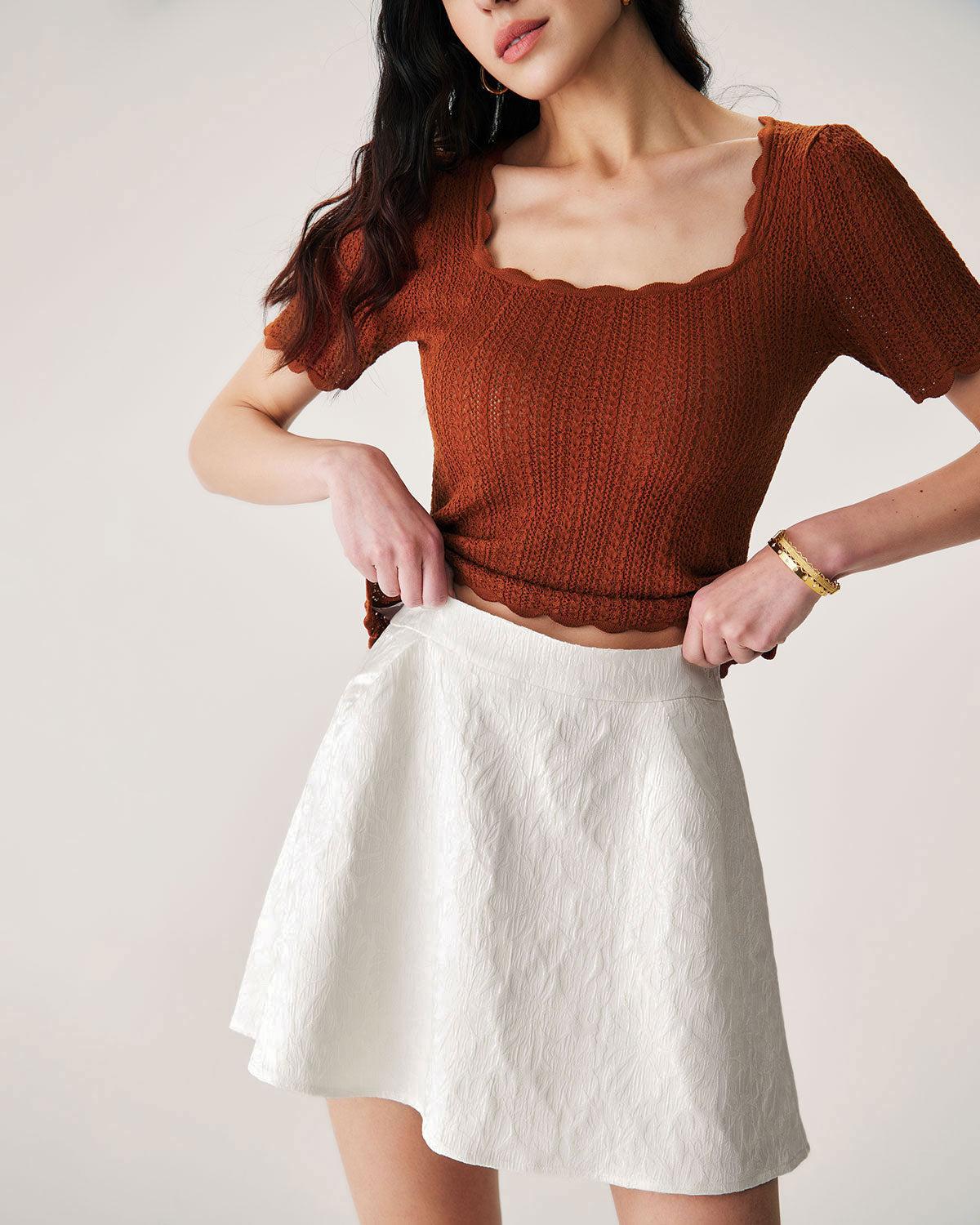 Beige Jacquard A-Line Mini Skirt Product Image