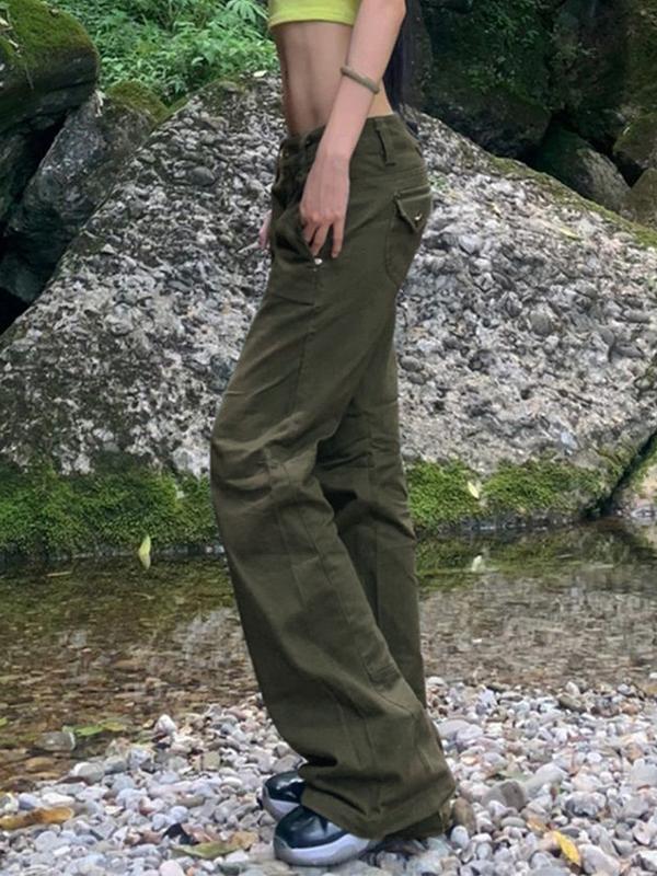 Vintage Green Low Waist Flare Jeans Product Image
