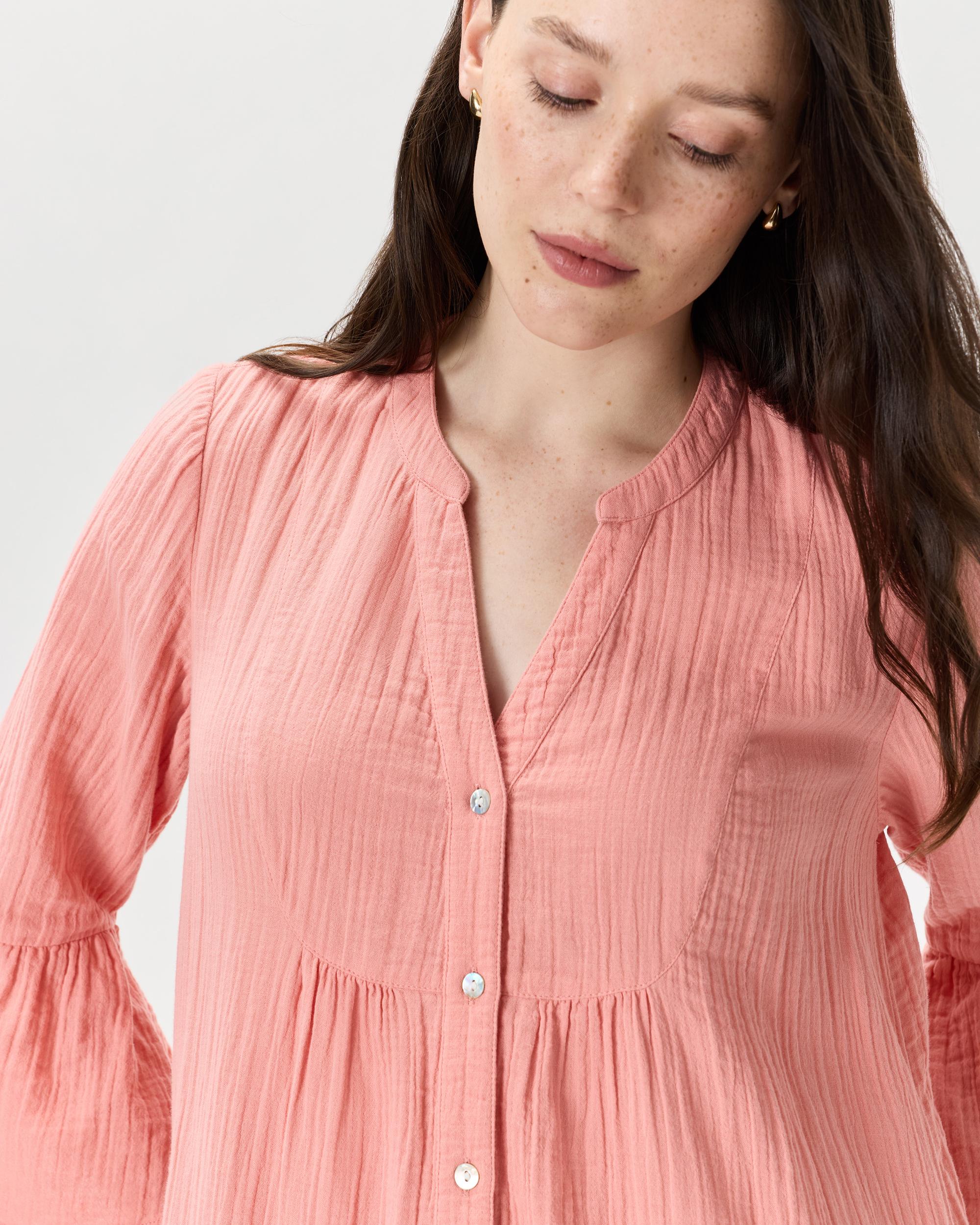 Quince | Women's Gauze Long Sleeve Tiered Mini Dress Organic Cotton Product Image