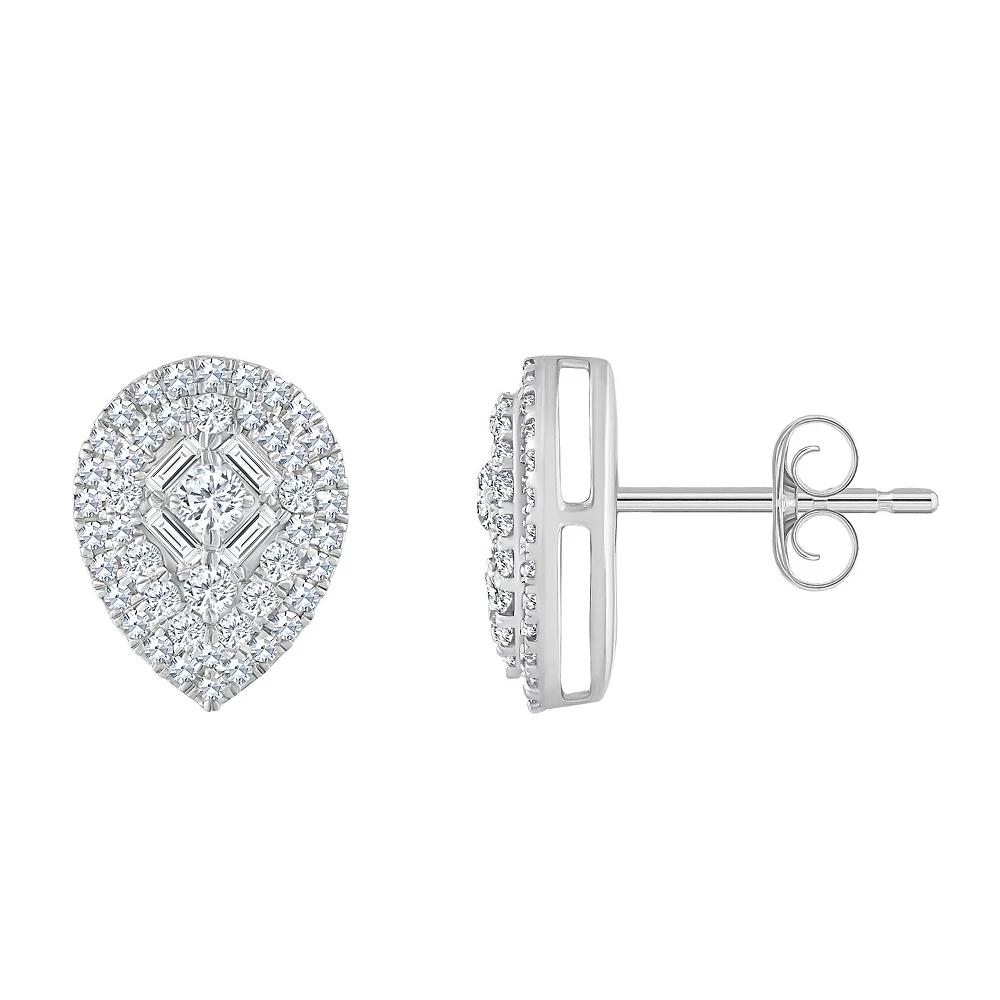 Celebration Gems 14k Gold 1/2 Carat T.W. Diamond Pear Shape Cluster Earrings, Women's, 14k White Gold Product Image