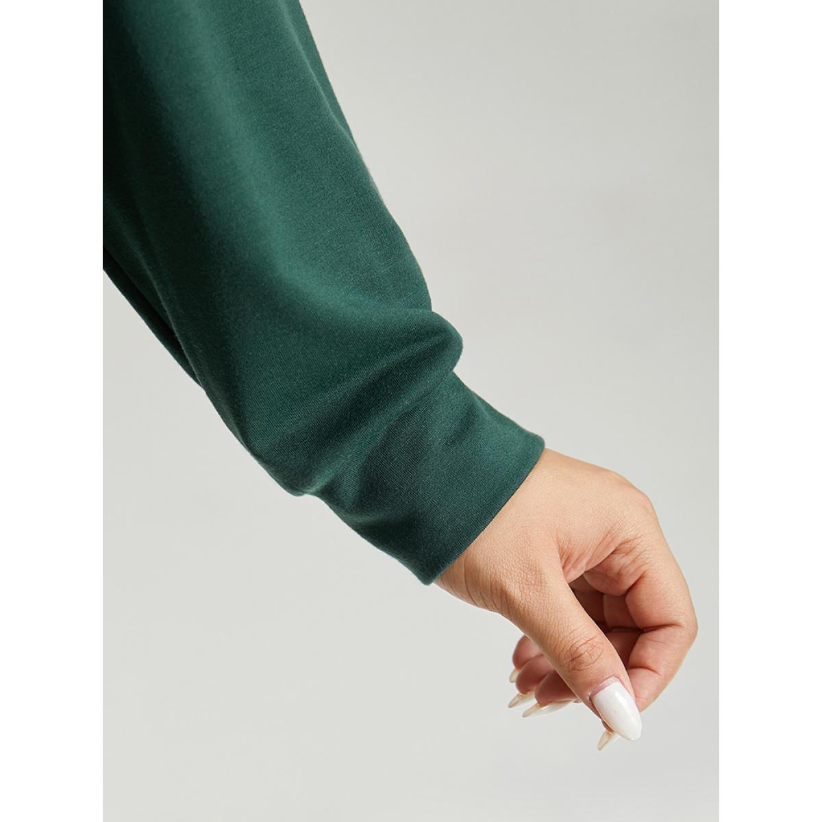 Plus Size Christmas Elk Crew Neck Raglan Sleeve Sweatshirt Women DarkGreen Casual Printed Round Neck Festival-Christmas Sweatshirts BloomChic 30/6X Product Image