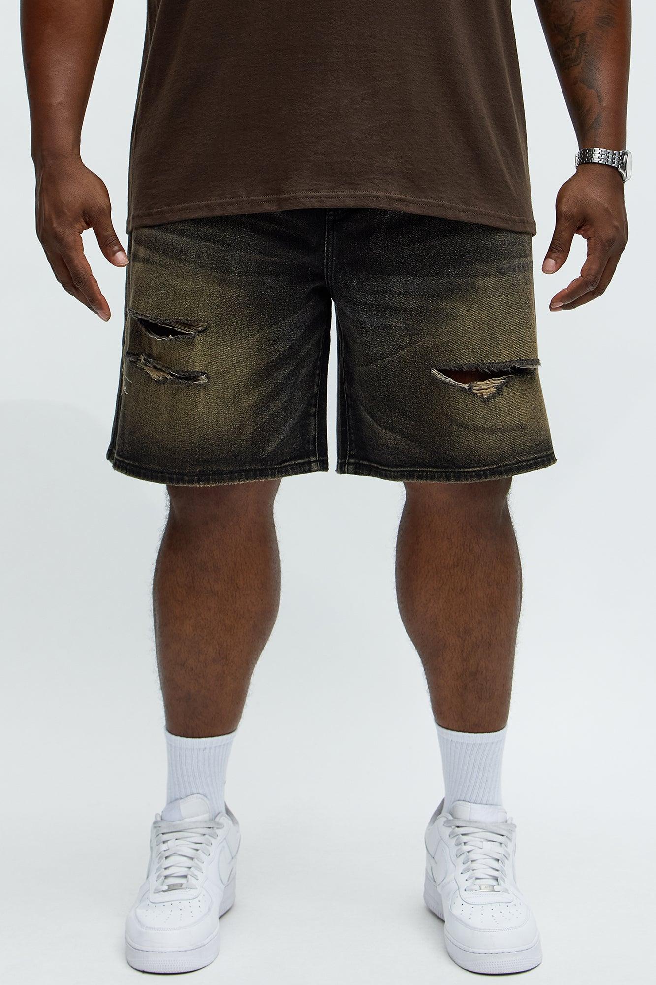 Relaxed All Alone Distressed Denim Shorts - Black Wash Male Product Image