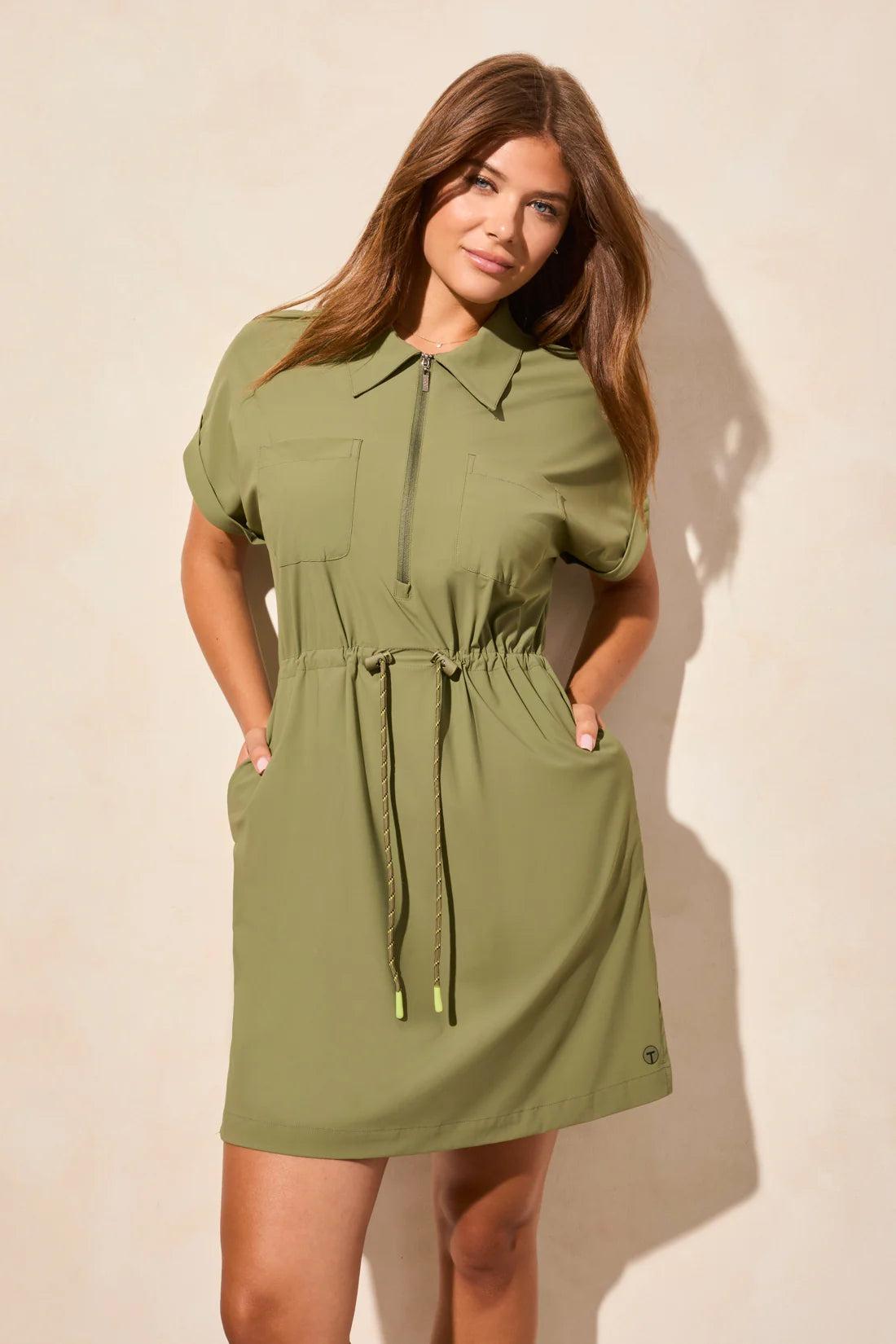 4 Way Stretch Short Sleeve Polo Dress- Bamboo Product Image