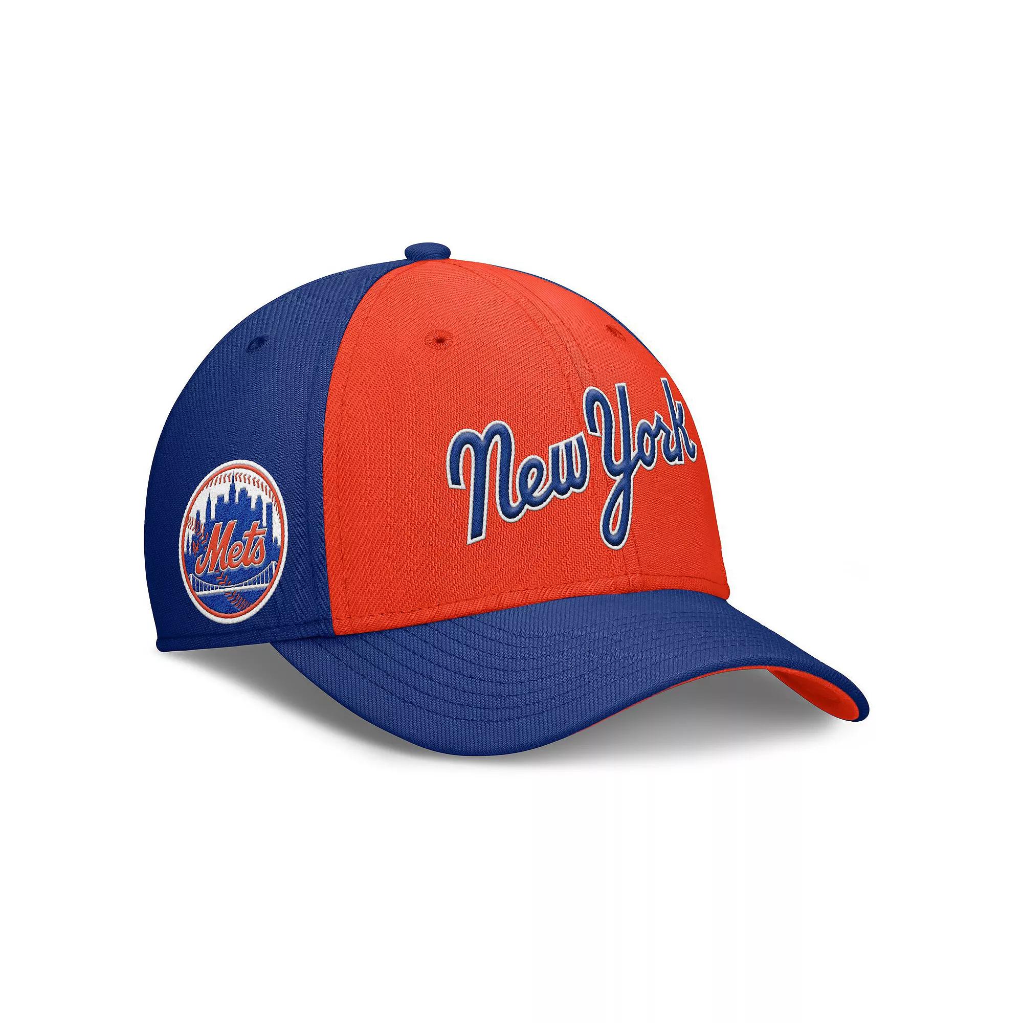 Men's Nike Royal/Orange New York Mets Rise Swoosh Performance Flex Hat, Size: Small/Medium, Blue Product Image