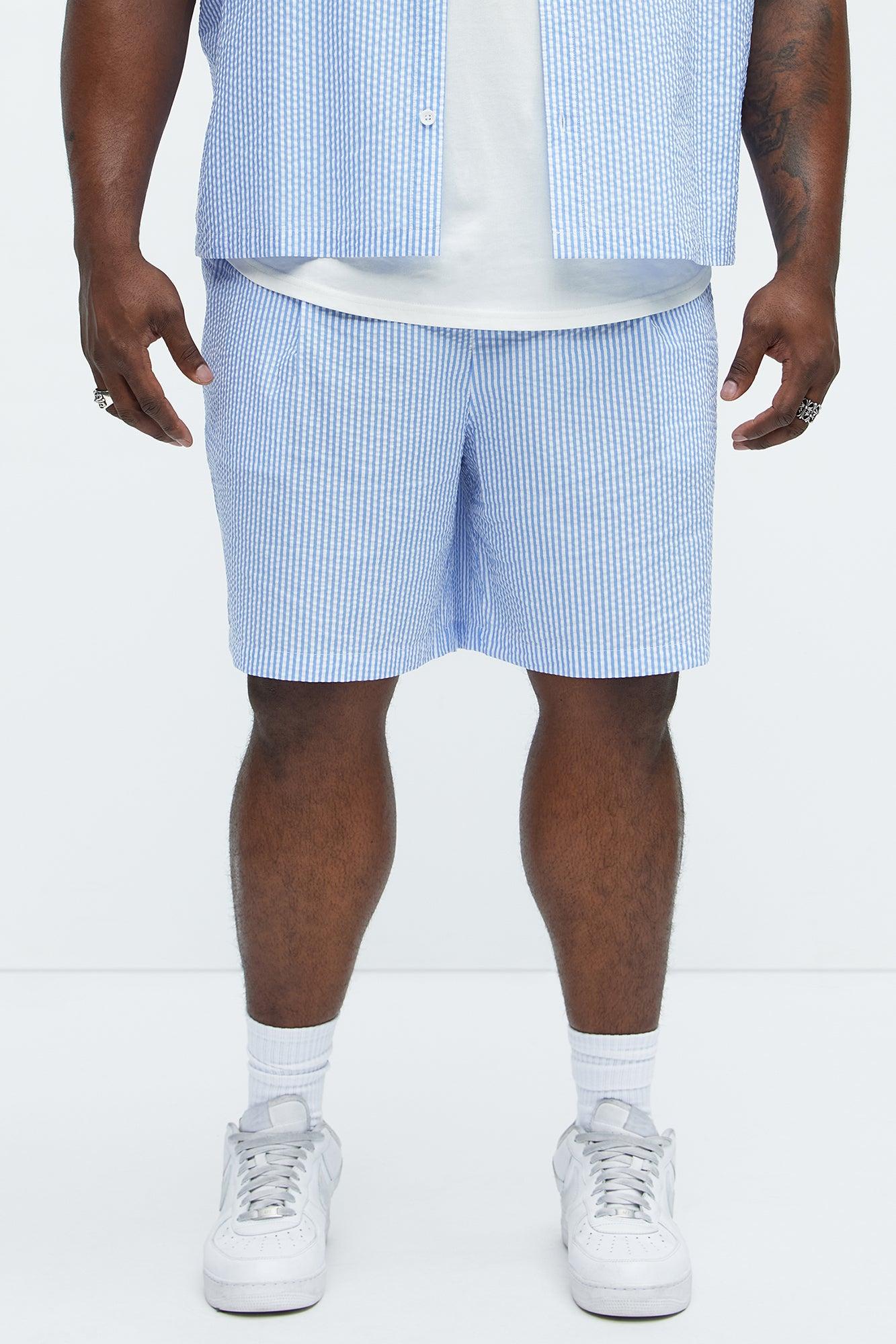 Seersucker Relaxed Shorts - Blue/combo Product Image