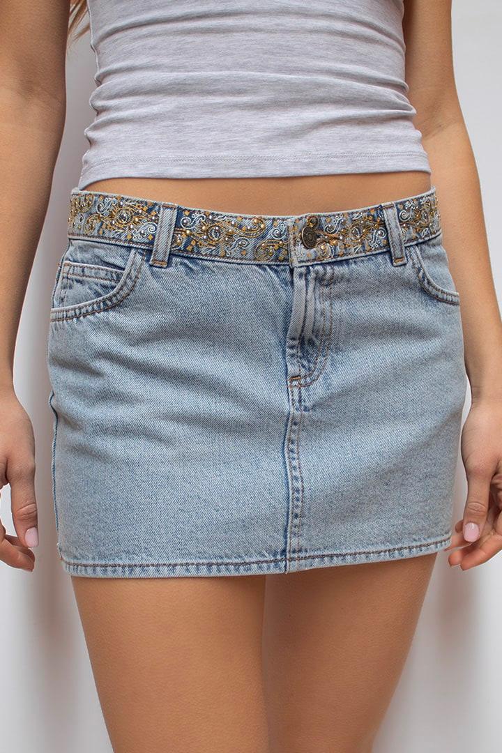 Low waist skirt with studs and embroidery Product Image