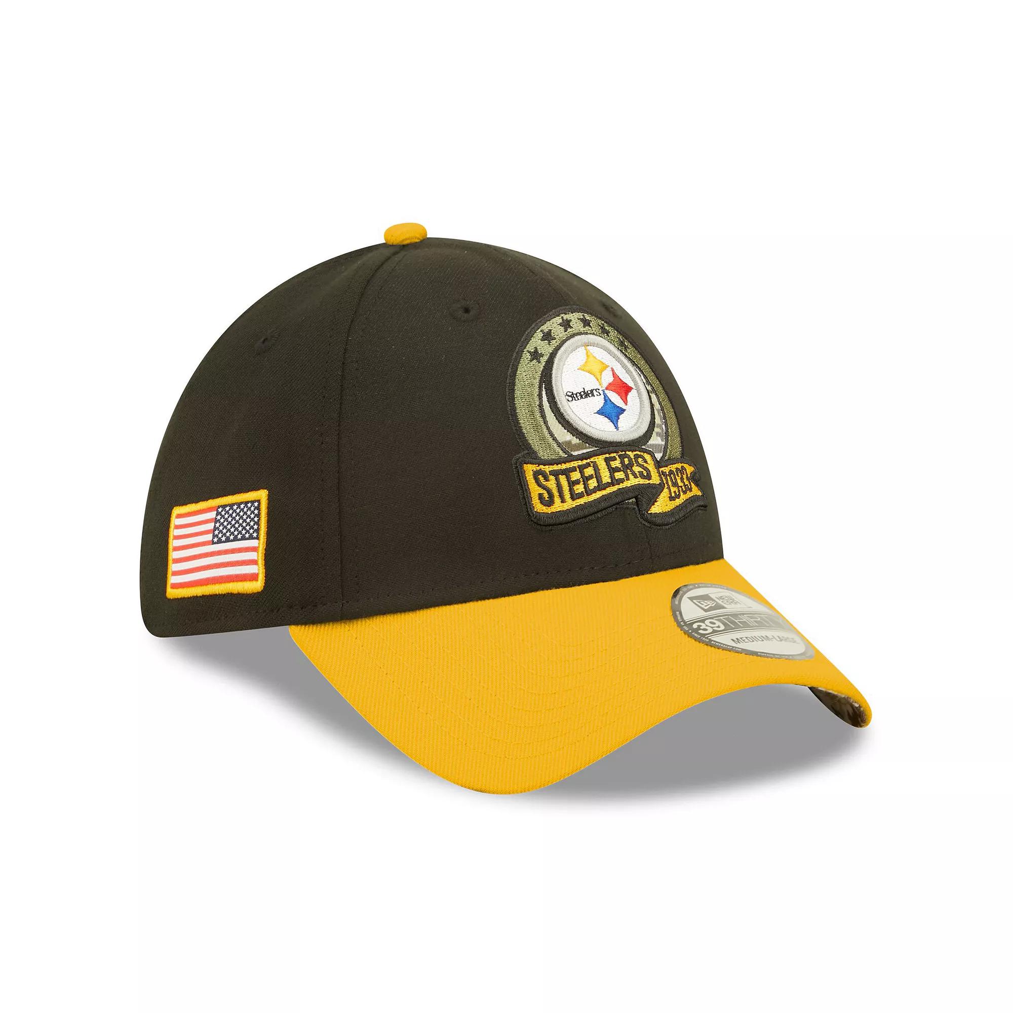 Men's New Era Black/Yellow Pittsburgh Steelers 2022 Salute To Service 39THIRTY Flex Hat, Size: Large/XL Product Image