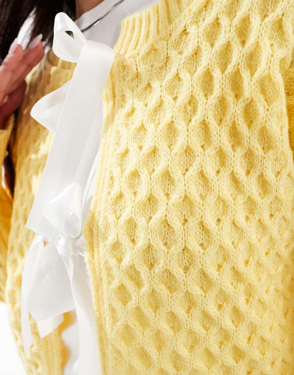 Miss Selfridge knit contrast satin bow cardigan Product Image