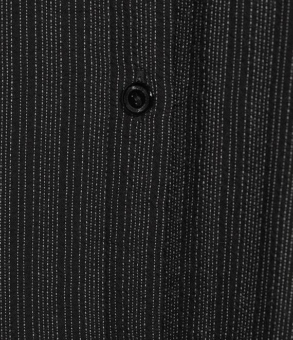 Eileen Fisher Plus Size Organic Cotton Blend Pinstripe Notch Collar Cap Sleeve Button Front Shirt Dress Product Image