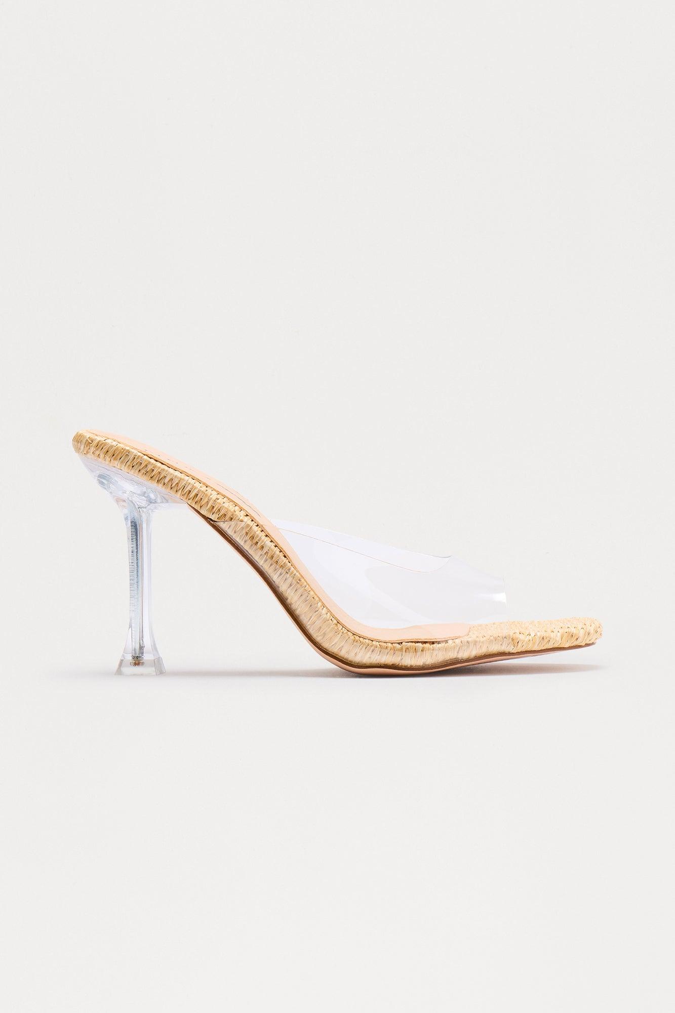 Harbor Clear Strap Raffia Heels - Nude Female Product Image