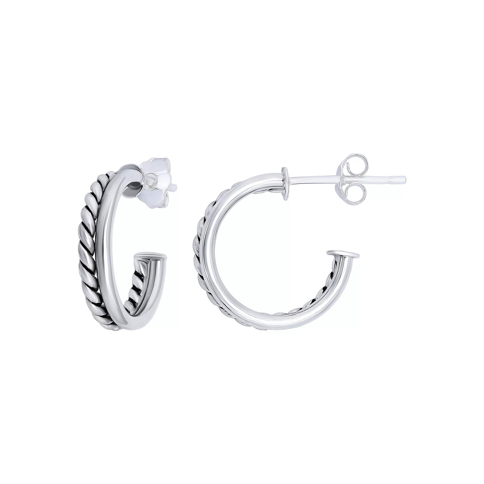 Aleure Precioso Sterling Silver Double Polished & Twisted Hoop Earrings, Women's, Size: 15 mm Product Image