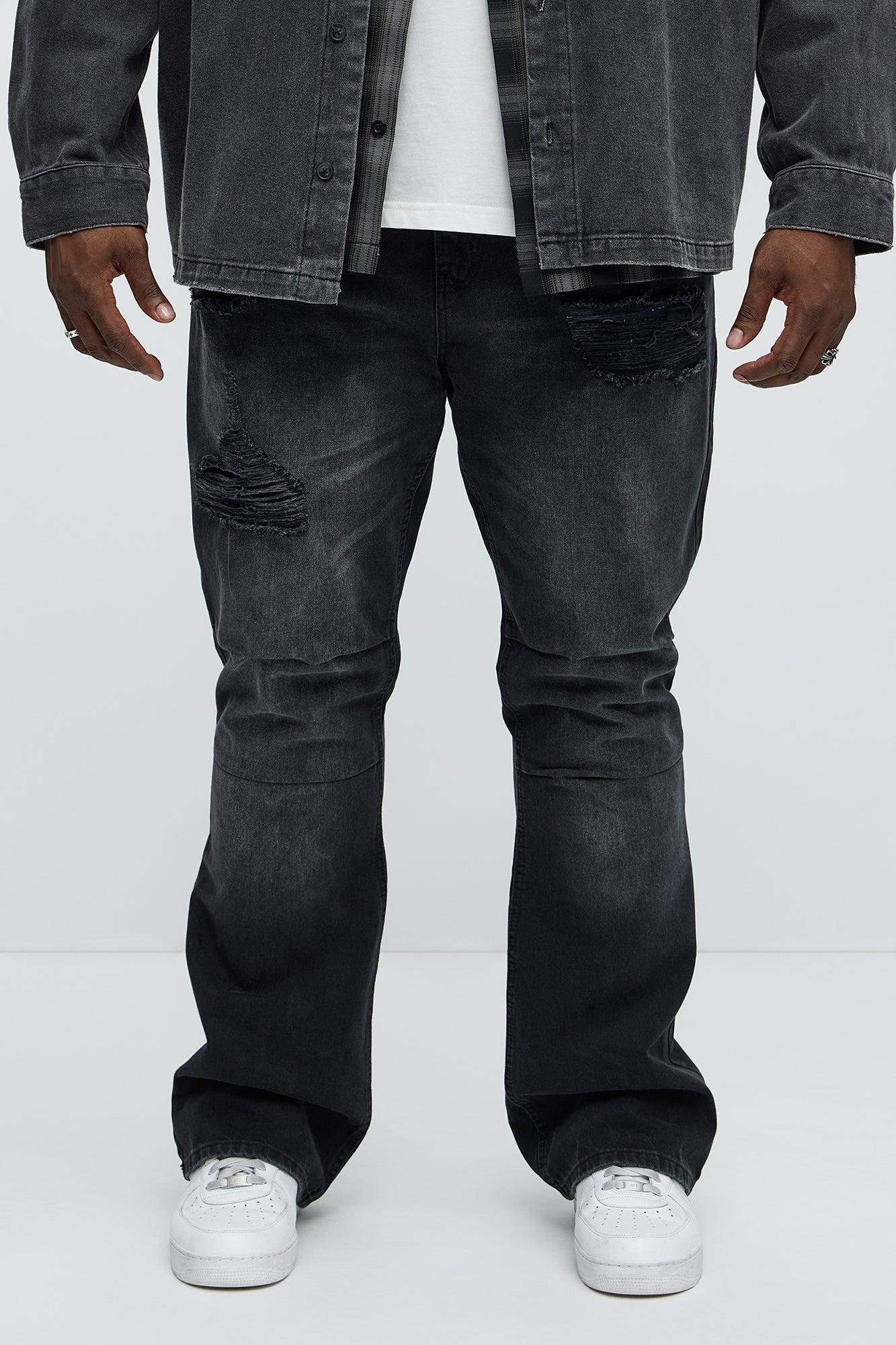 Out And About Ripped Stacked Slim Flare Jeans - Black Wash Product Image