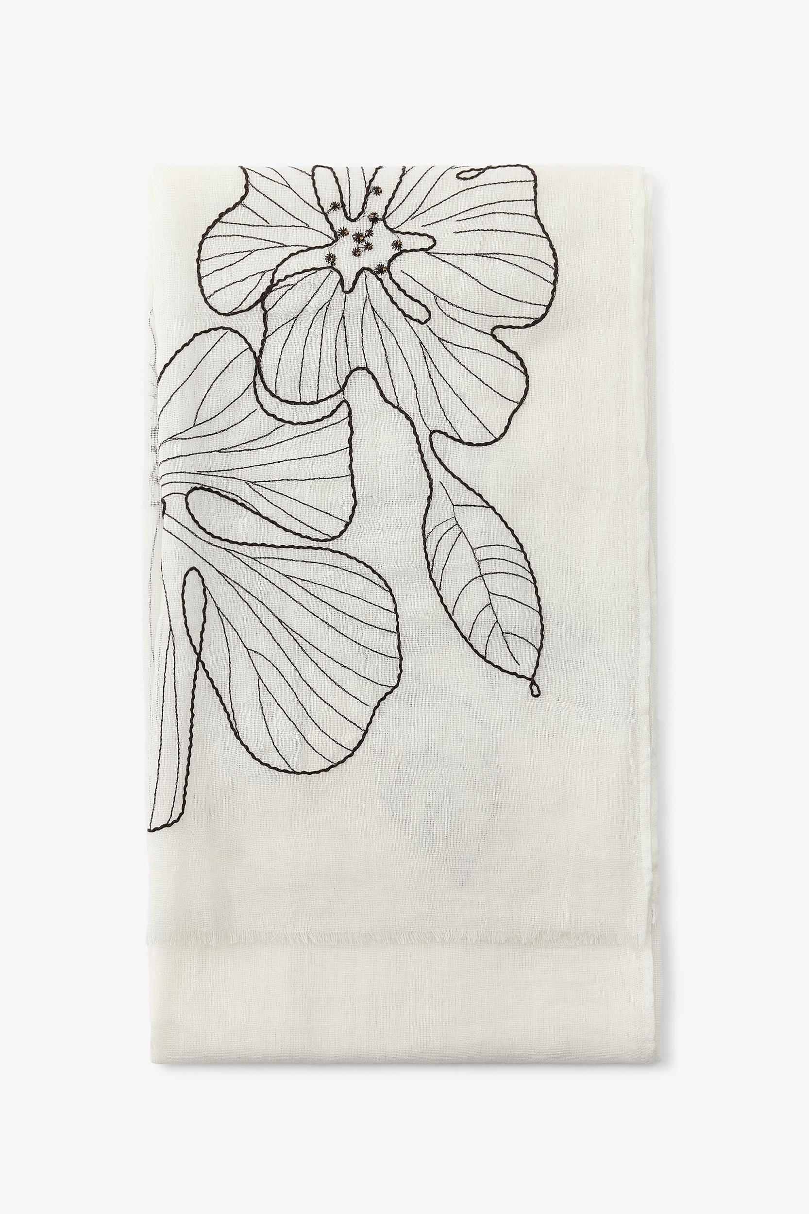 EMBROIDERED FLORAL COTTON SCARF Product Image