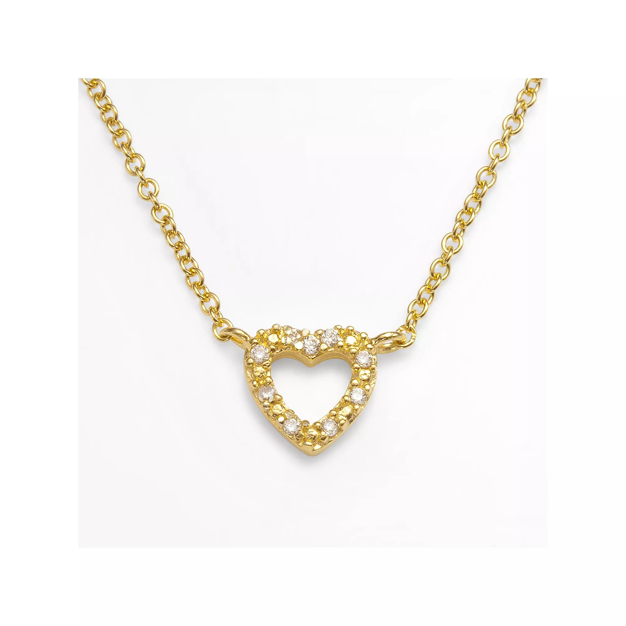 Sophie Miller 14k Gold Over Silver Cubic Zirconia Heart Link Necklace, Women's, Size: 18", White Product Image