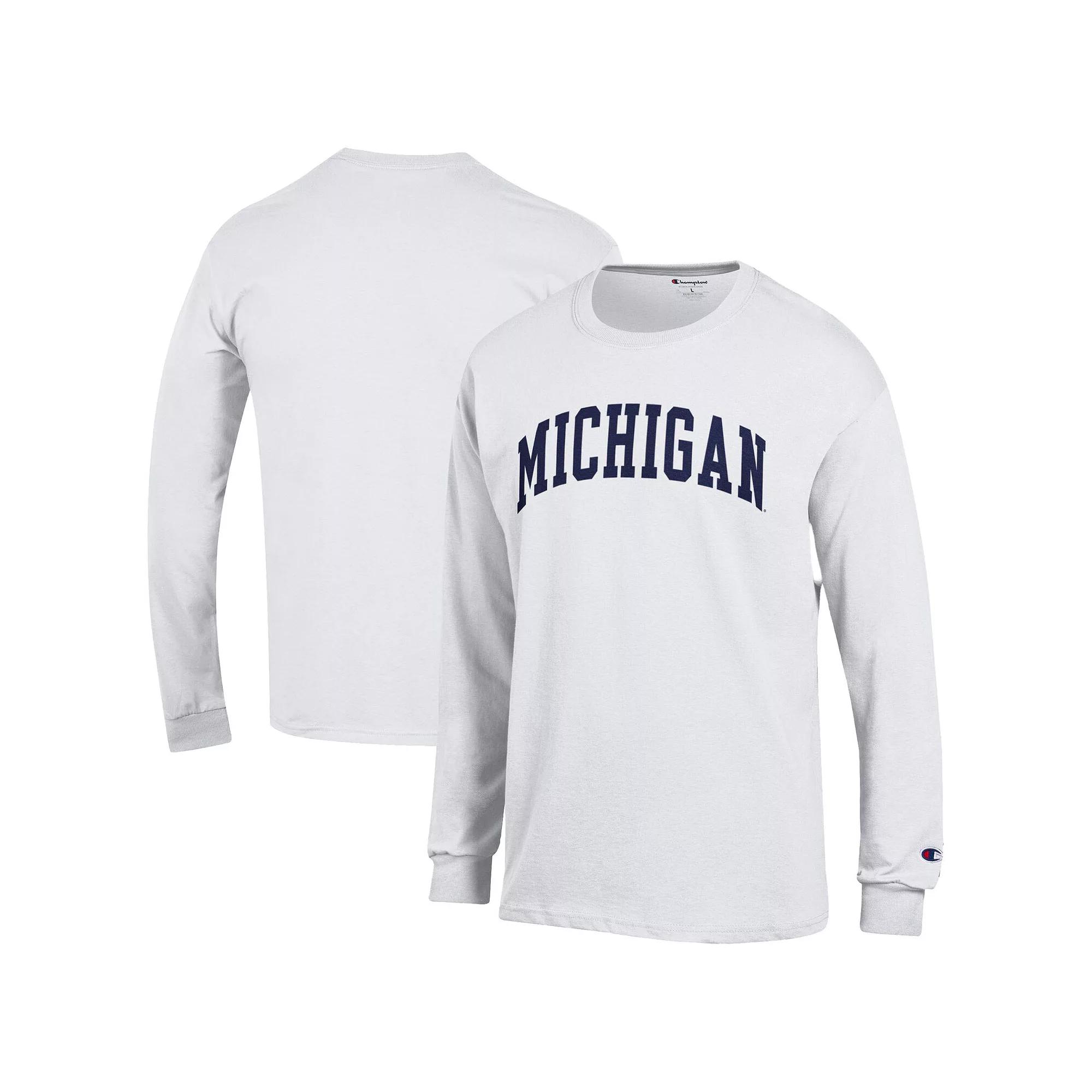 Men's Champion  White Michigan Wolverines Basic Arch Long Sleeve T-Shirt, Size: Medium Product Image