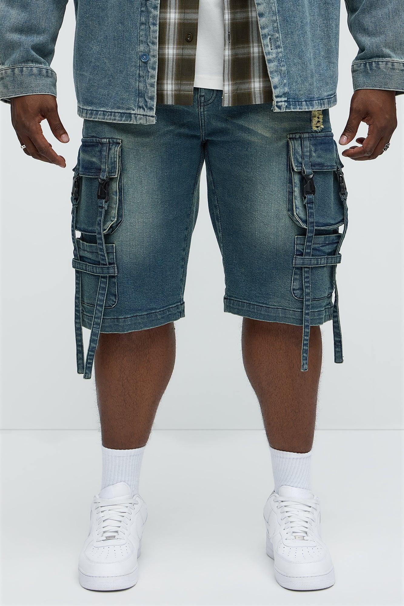 Buckle Strapped Relaxed Denim Shorts - Medium Blue Wash Product Image