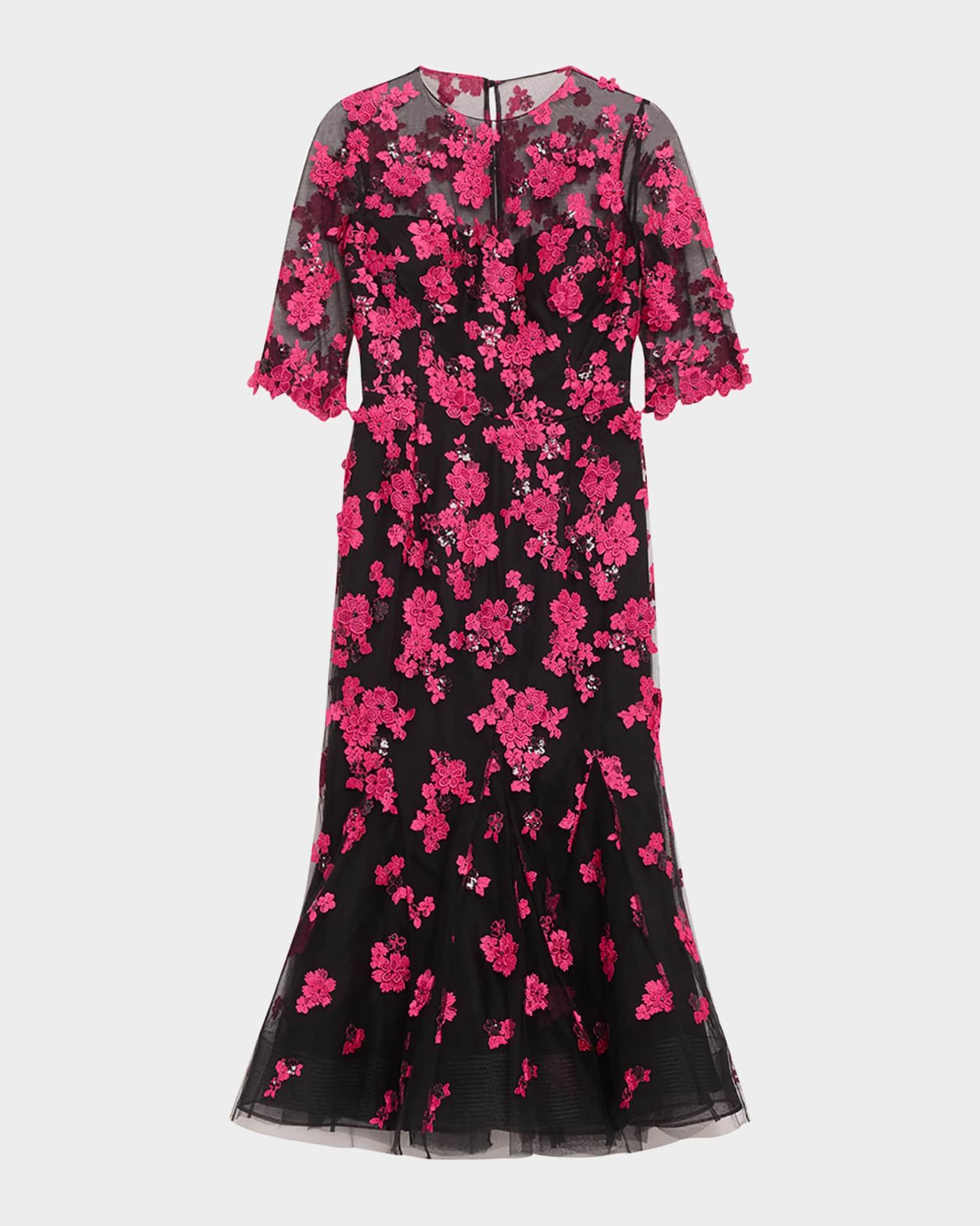 Beaded Floral-Embroidered Trumpet Midi Dress Product Image