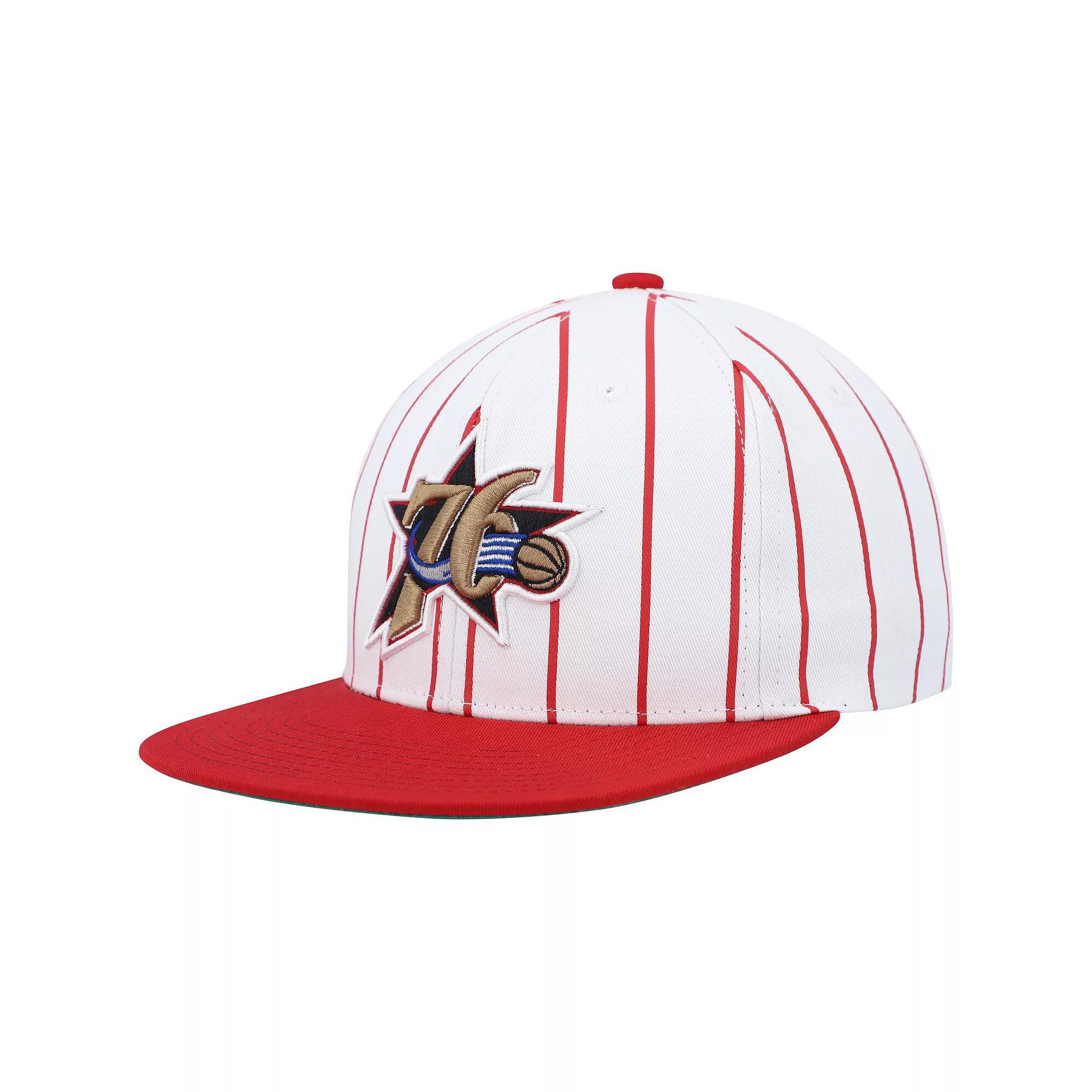 Men's Mitchell & Ness White Philadelphia 76ers Hardwood Classics Pinstripe Snapback Hat, 76r White Product Image