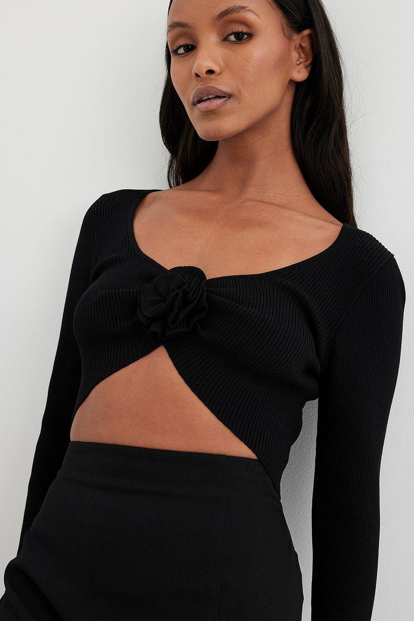 Fine Knitted Cropped Flower Detail Sweater Product Image