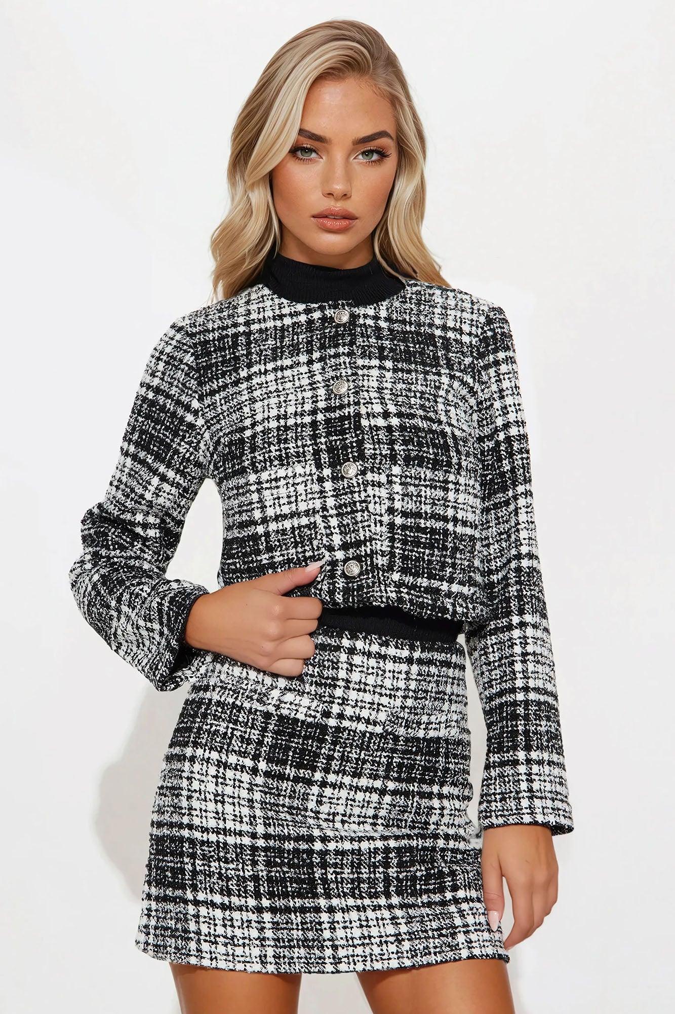 Kate Tweed Mini Skirt Set - Black/combo Product Image