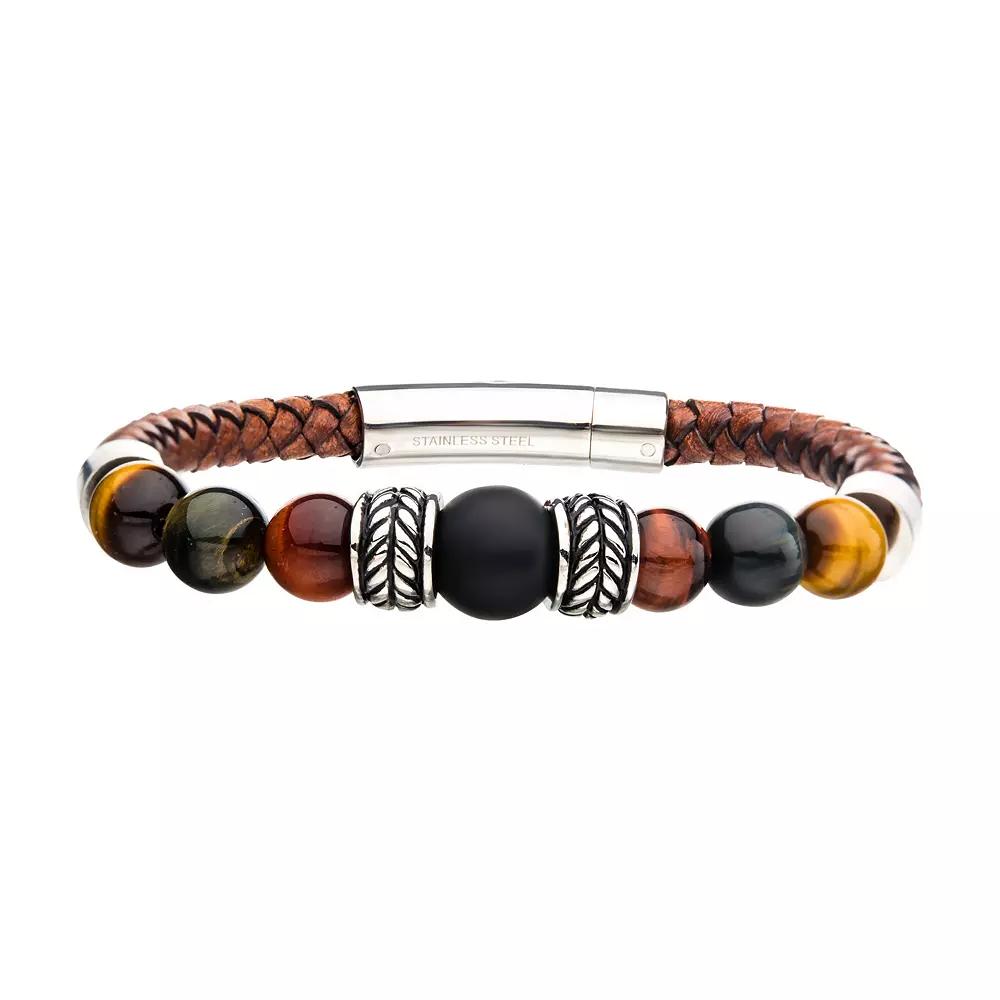 DANTE Men's Leather Tiger Eye & Onyx Beaded Bracelet,  Product Image