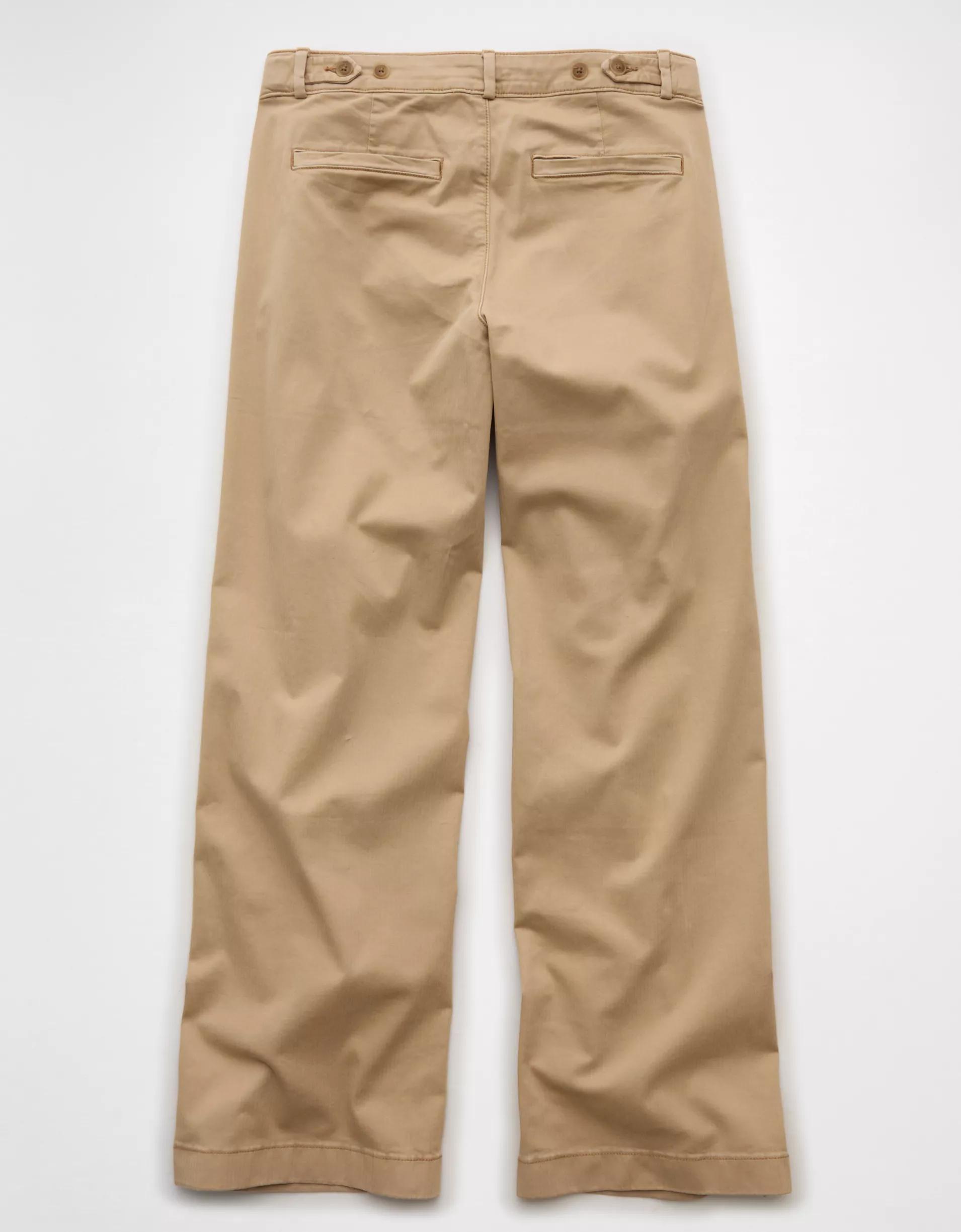 AE Stretch Low-Rise Wide-Leg Khaki Pant Product Image
