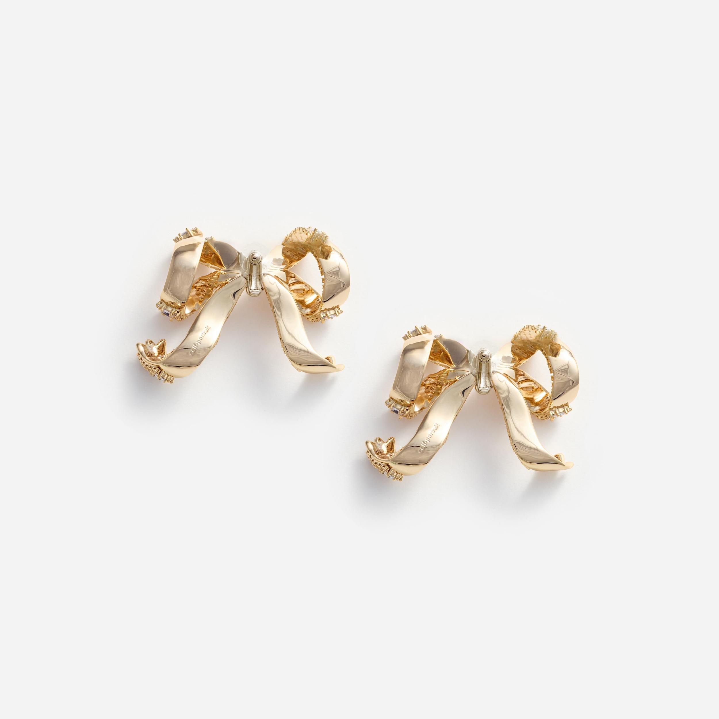 Gold Crystal Bow Earrings Product Image