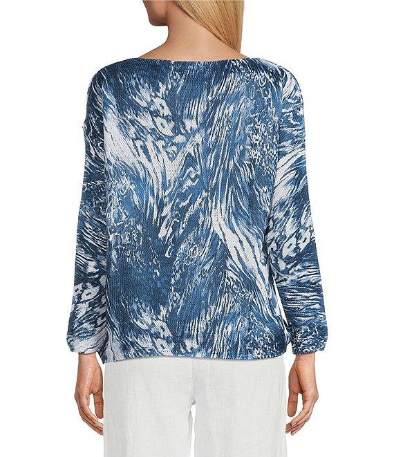 M Made in Italy Printed Boat Neck Long Sleeve Knit Top Product Image
