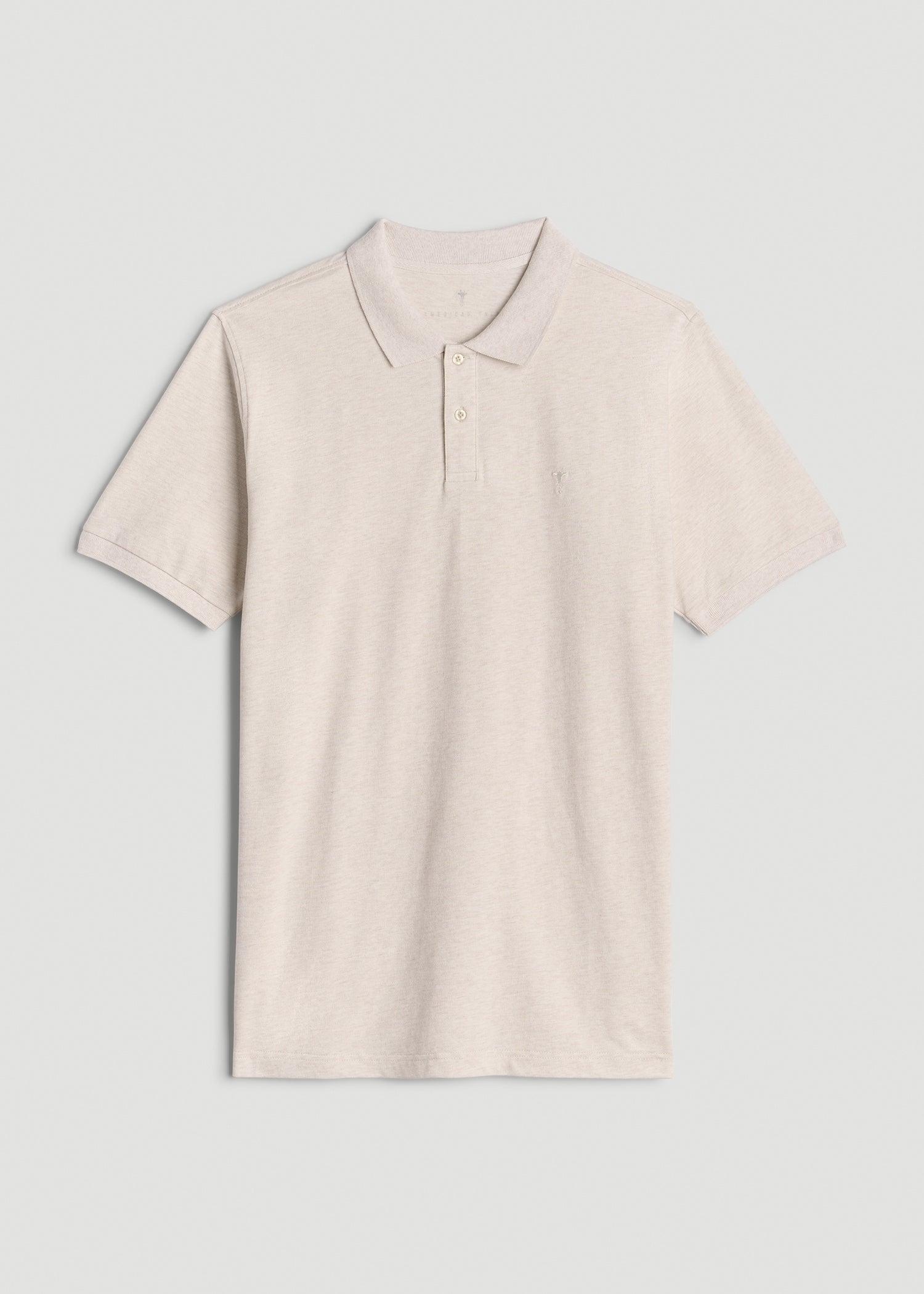 Classic Polo with Embroidered Logo for Tall Men in Heathered Oatmeal Male Product Image