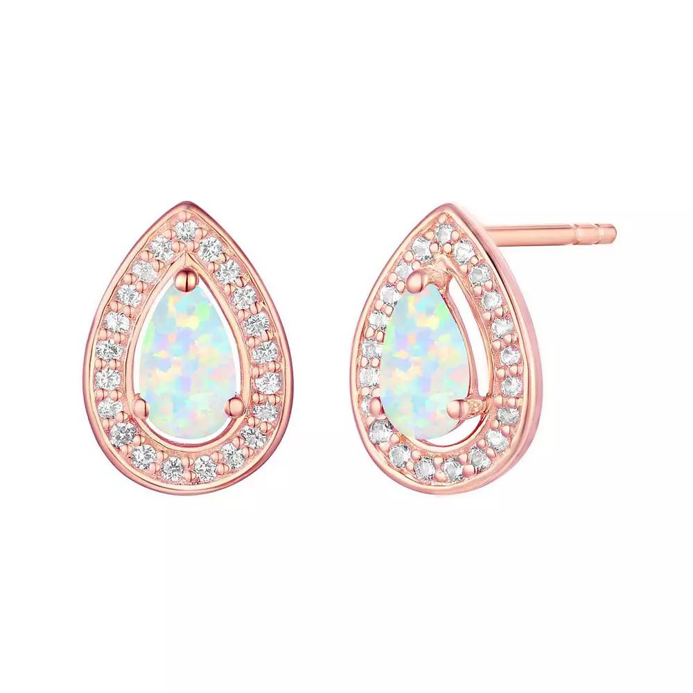 14k Rose Gold Flash-Plated Lab-Created Opal Stud Earrings, Women's Product Image