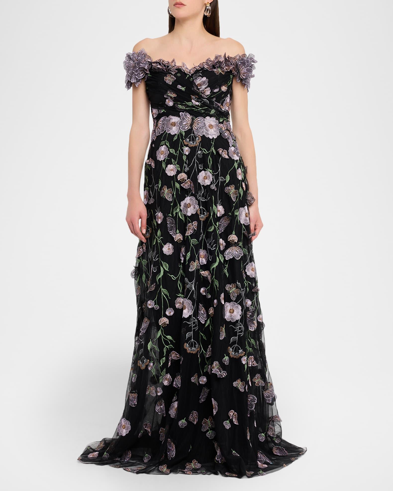 Embroidered Off-Shoulder Tulle Gown Product Image