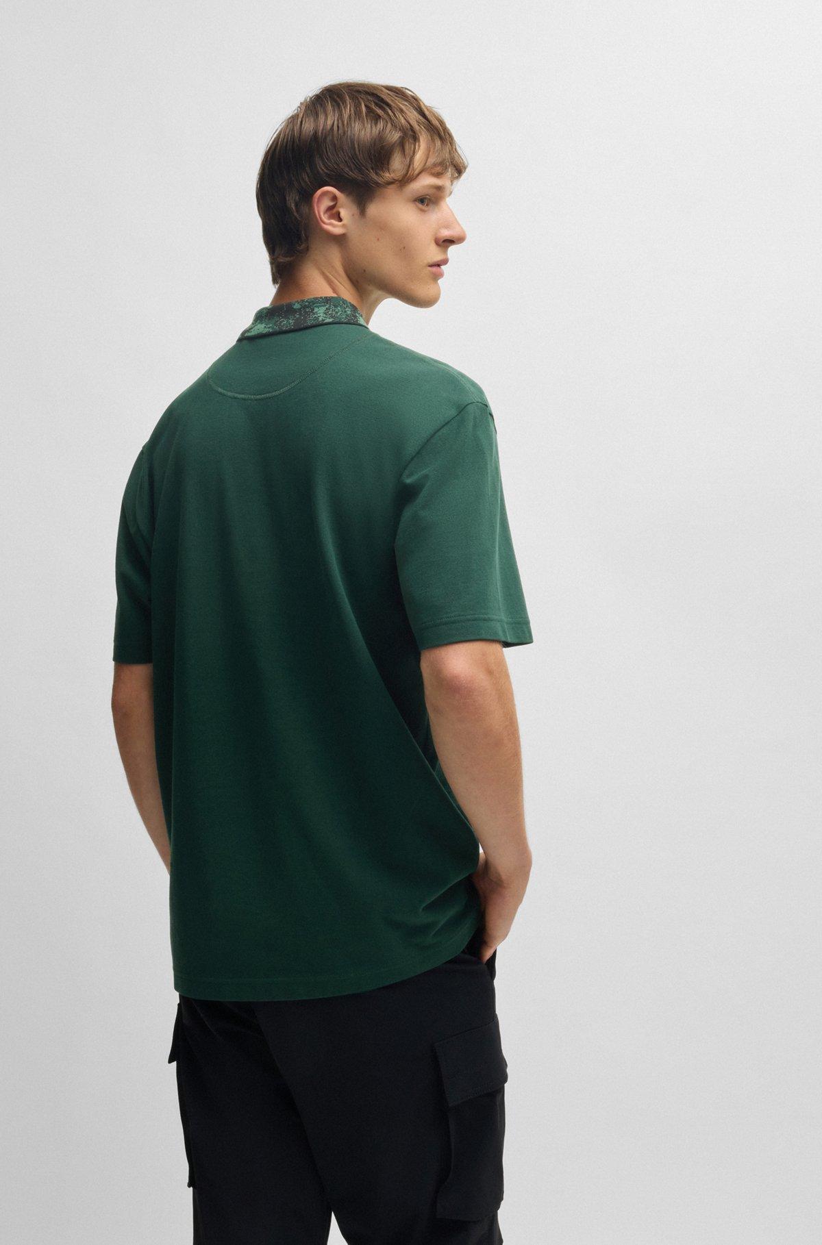 Cotton-piqué polo shirt with jungle-artwork collar Product Image